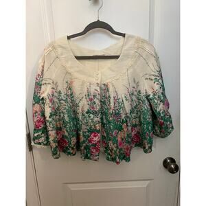 Darling Women's Floral Cottagecore Blouse Jacket Lace Trim L Fairy Boho Peasant